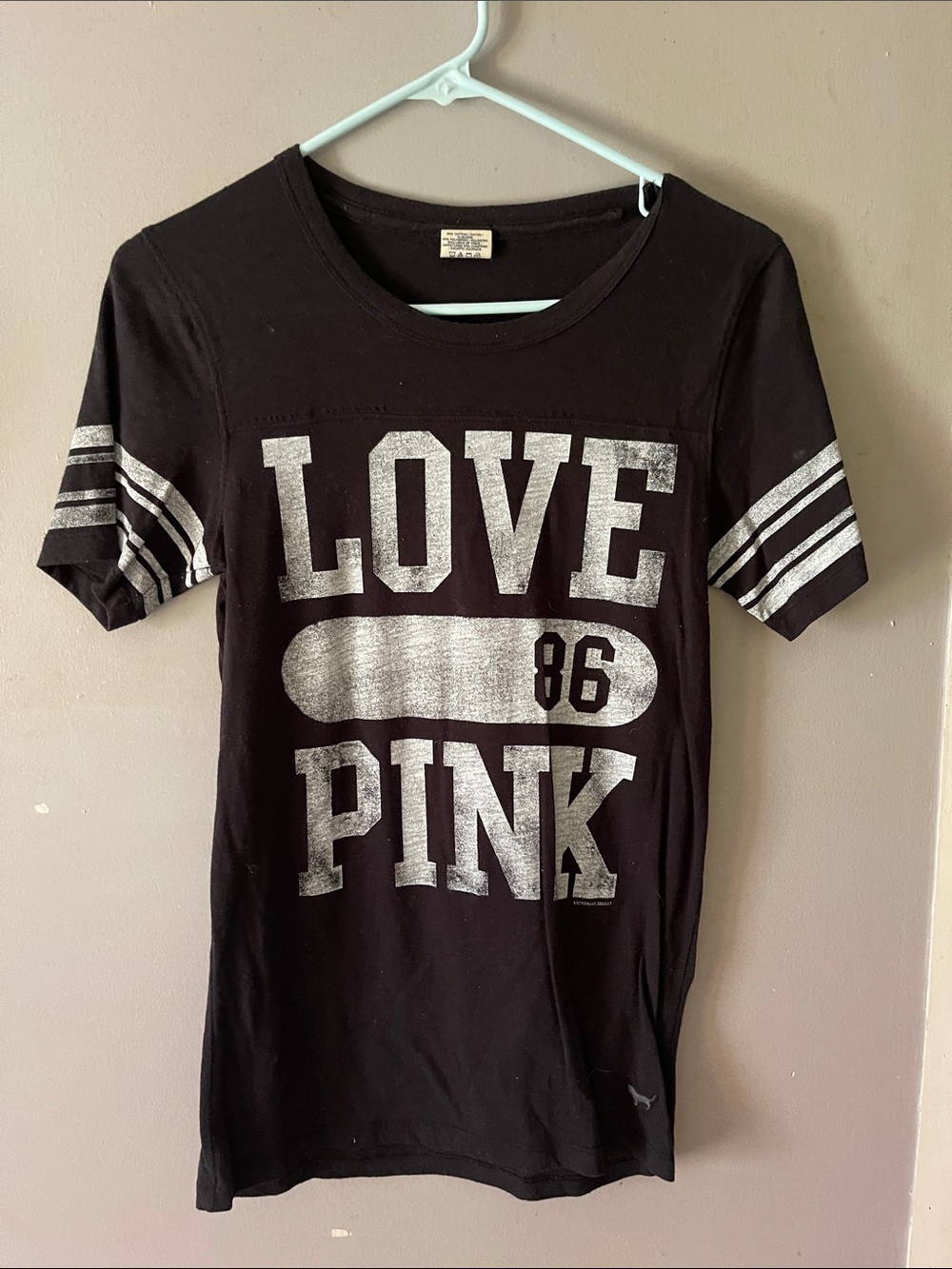 PINK Victoria's Secret Black Short Sleeve 'LOVE PINK' Tee with Silver Lettering